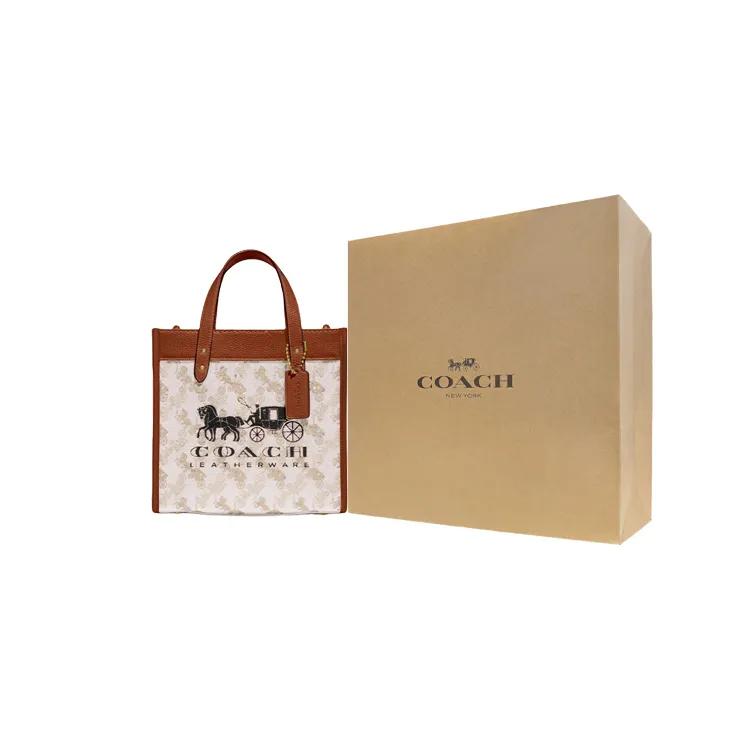 Coach Field Coated Canvas Leather Handbag Small Women's Brown White Multicolor (Unisex) Handbags C8456 B4TXF