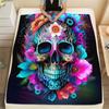 1pc Cozy Skull Print Flannel Throw Blanket - Contemporary Digital Print Soft and Warm All-Season Knitted Polyester Blanke