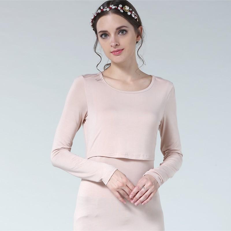 Ultra-Soft Modal Maternity Top Long Sleeve Nursing Sleepwear Pregnant Women Plus Size
