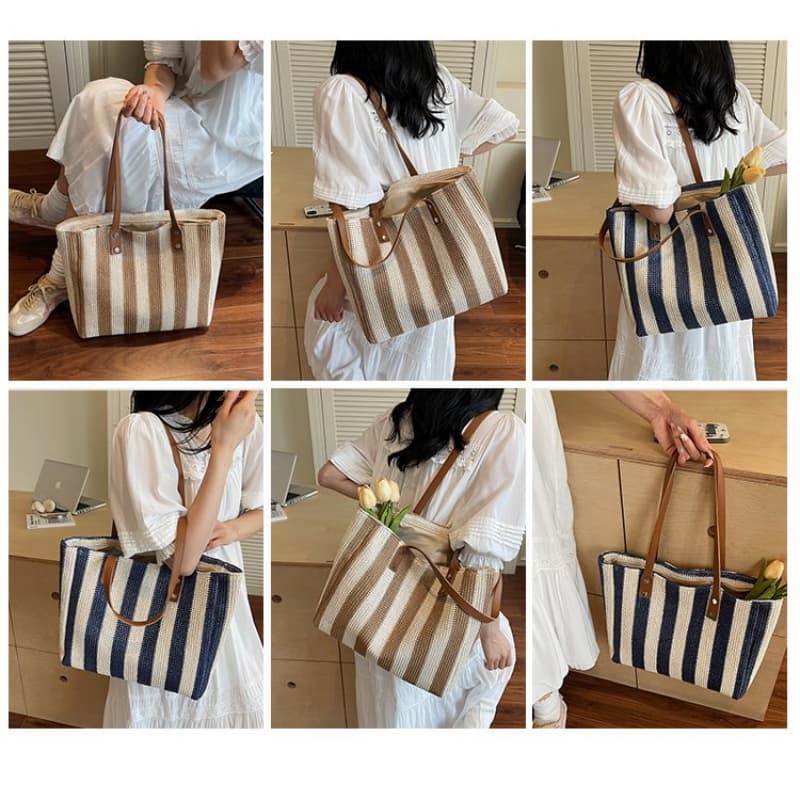 Striped large capacity tote bag women's shoulder bag