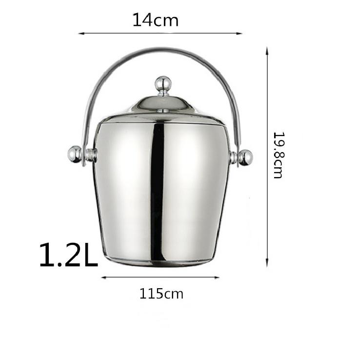 

304 1,2 л/2 л ведро для льда из нержавеющей стали, портативное, с двойными стенками, изоляцией и крышкой, для отеля, шампанского, виски, напитков, пива 1.2L
