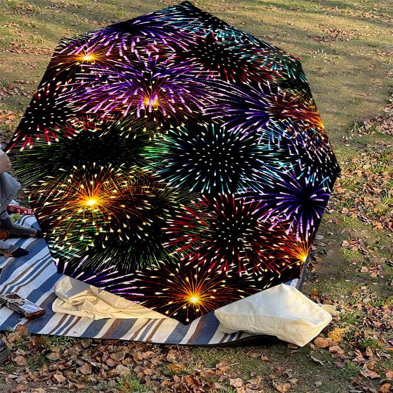 1PC Fireworks Pattern Automatic Open/Close Umbrella with Windproof, 8-Rib Sturdy Canopy, Durable Ribs, Fashionable Design, Outdoor Accessory, Fun Prin