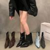 Damen-Ankle Boots klobiger Absatz spitzer Zeh Kurzstiefel 2026 Neu Frühling Herbst Braune Cowboystiefel Damen Damenschuhe Botas Mujer
