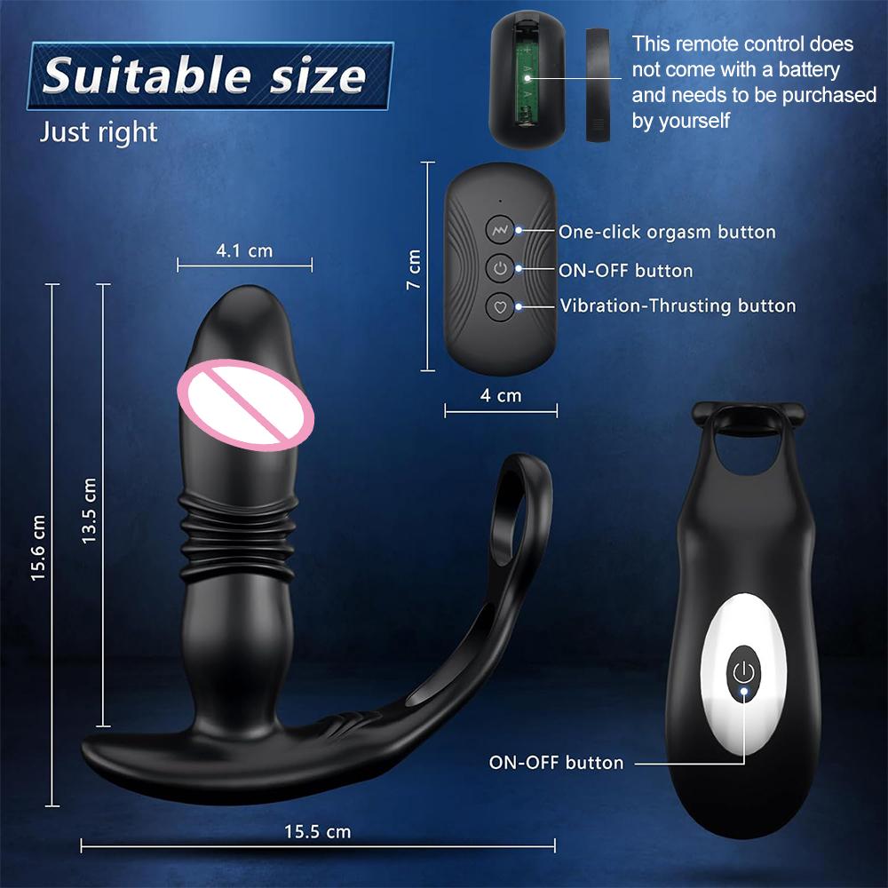 3 In 1 Male Thrusting Anal Vibrator Dildo Prostate Stimulator Massager Delay Ejaculation Cock Ring Silicone Sex Toys for Men Gay