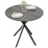 Round Dining Table for 2 People with Wood-Look Top and Crossed Steel Base, Gray