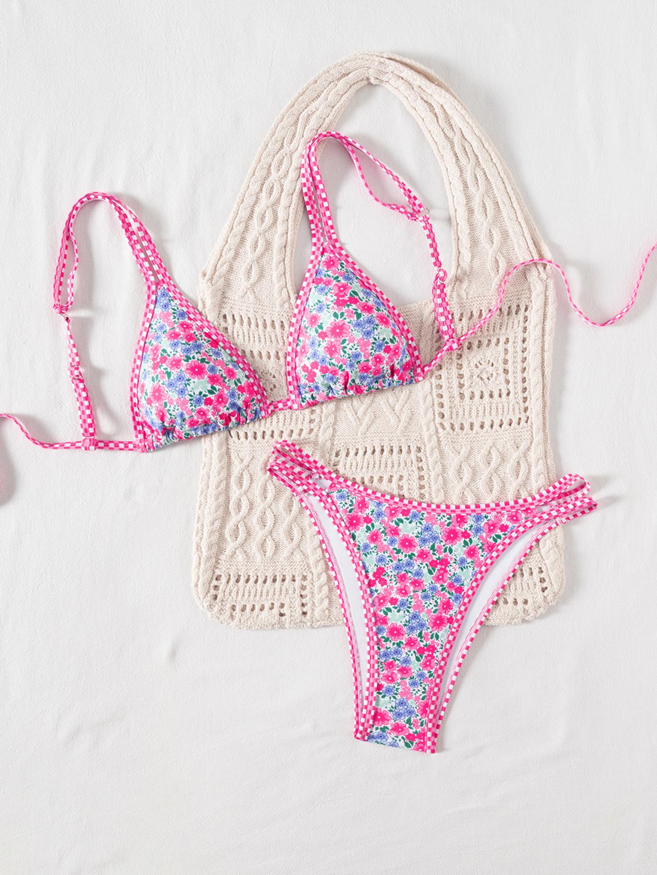 

Двоплечовий купальник бікіні з принтом, з низькою талією та сексуальним розрізом для жінок M рожевий