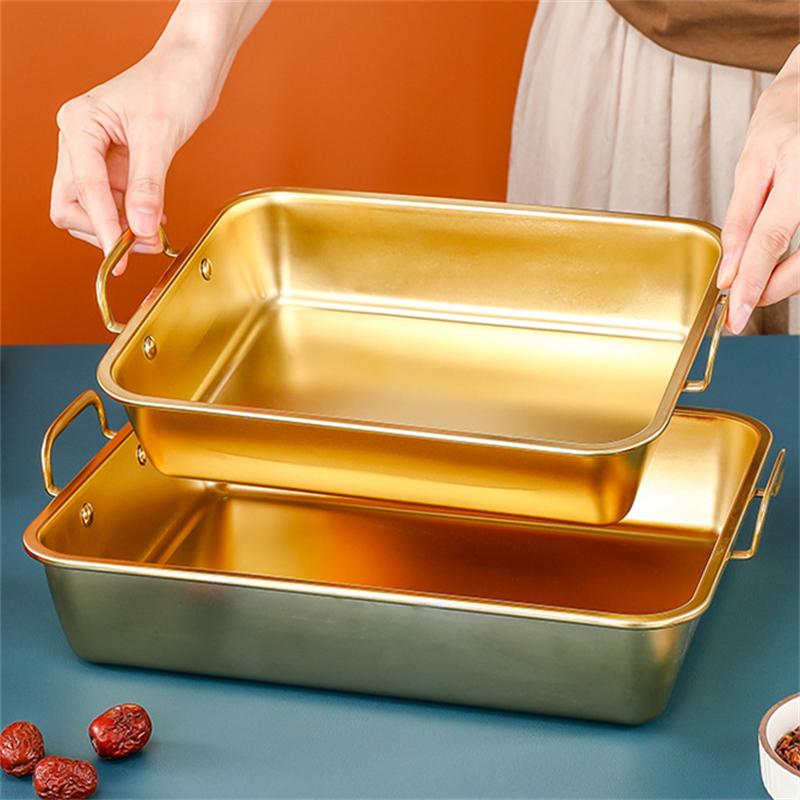 Square Flat Bottom Grilled Fish Plate Stainless Steel BBQ Tray Food Container Rectangular Dumpling Dinner Baking Pan for Kitchen