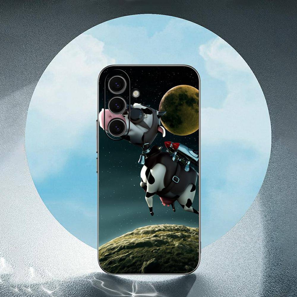 Cute Cartoon Black And White Cow For Samsung Galaxy S25 S24 S23 Ultra S22 S21 Plus S20 Black Soft Silicone Protective Case