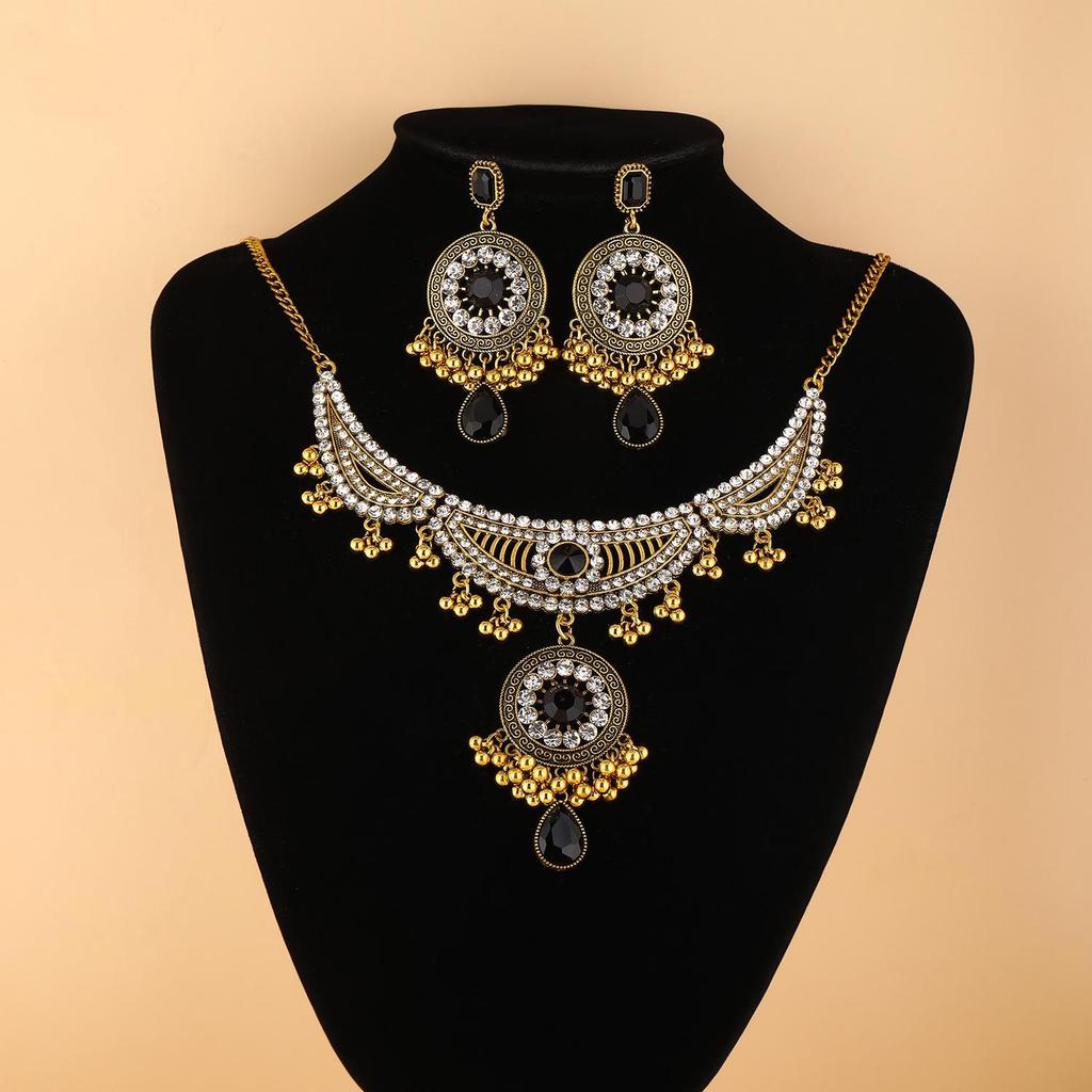 Vintage Ethnic Rhinestone Necklace & Earrings Set
