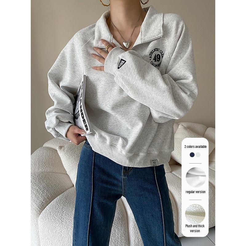 Polo Sinan z amerykańskim zamkiem błyskawicznym i klapą: Sweter o luźnym kroju z dodatkiem aksamitu, Kolekcja Jesień/Zima SN2019