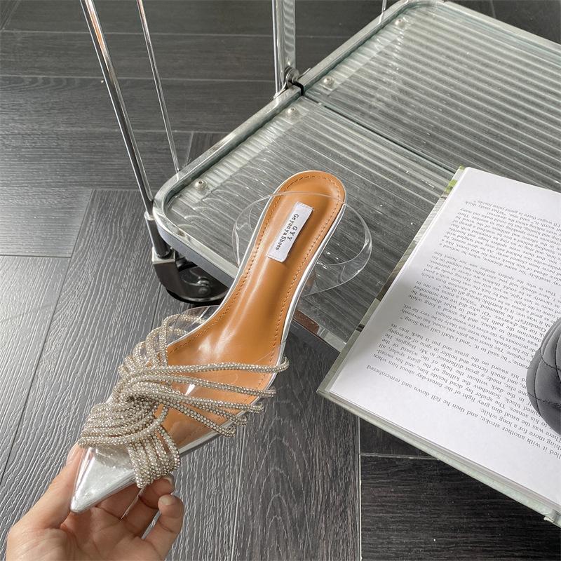 Summer New High Heel Sandals Women's Bag Head Water Diamond Transparent Film Thin Heel Sandals Platform Sandals