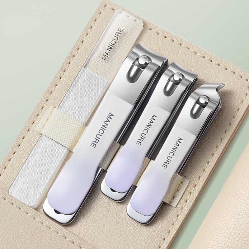 4 Pieces/Set Manicure Set With Portable Leather Case And Nano Nail File - Fingernails & Toenails Clippers For Nail Care