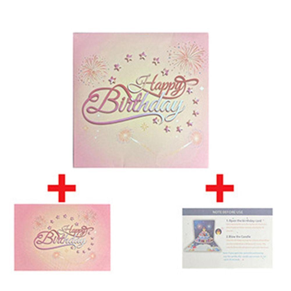 Musical and Light 3D Popup Greeting Card Blowable Led Candle Birthday Cake Postcards Father