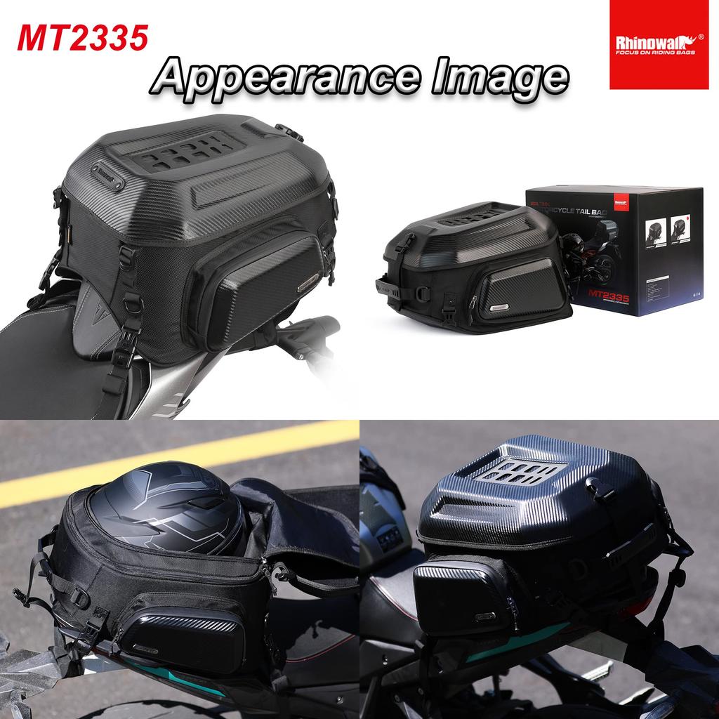 Rhinowalk Motorcycle Seat Hard Large Motorcycle Touring Helmet Waterproof Inner Easy with Shoulder Universal Fit Bag, Shell, 23L-35L Capacity,