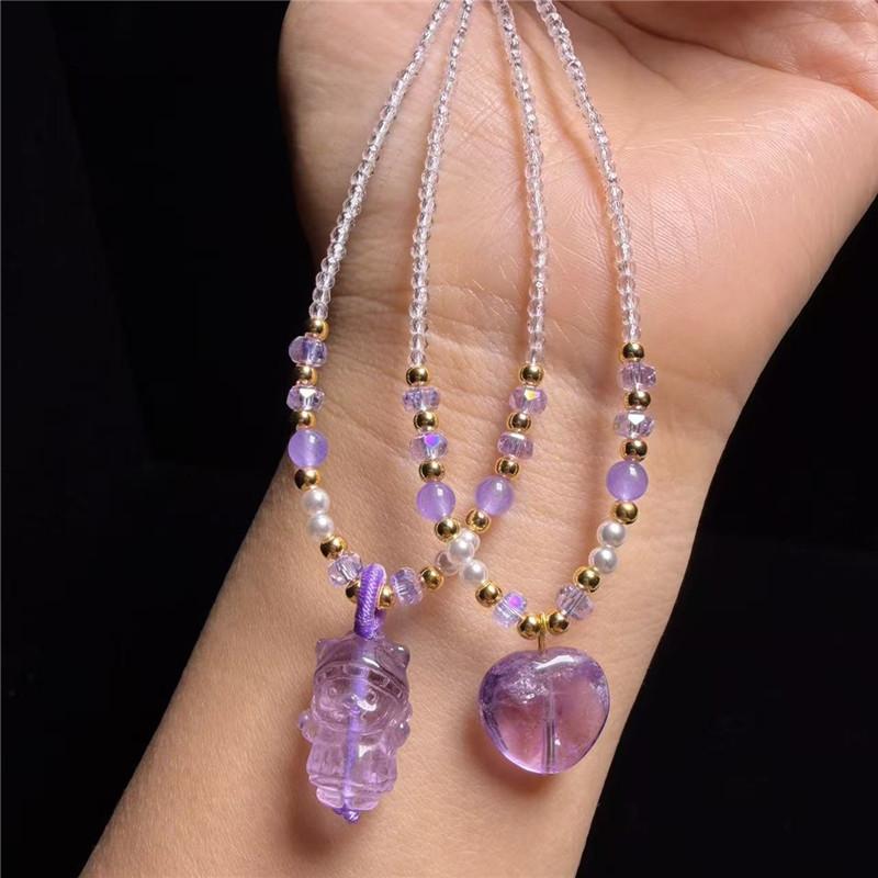 Natürliches Amethyst Liebes-Schlüsselbein-Kettchen, Modisches Leichter Luxus Halskette, Vielseitiges Neun Lila Feuer Amethyst Engel Baby