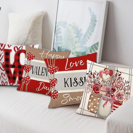 Valentine's Day Pillow Covers Red Buffalo Plaid Gnomes Design Machine Washable Festive Home Decoration Single-sided Printing Pillowcases