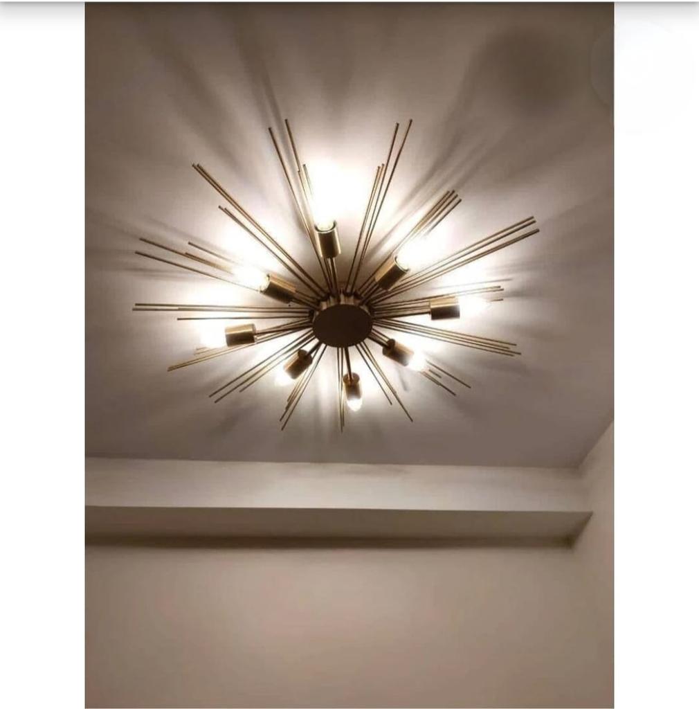 Stilnovo Style 8 Lights Shade Sputnik Chandelier Modern Ceiling Light Fixture Raw Brass