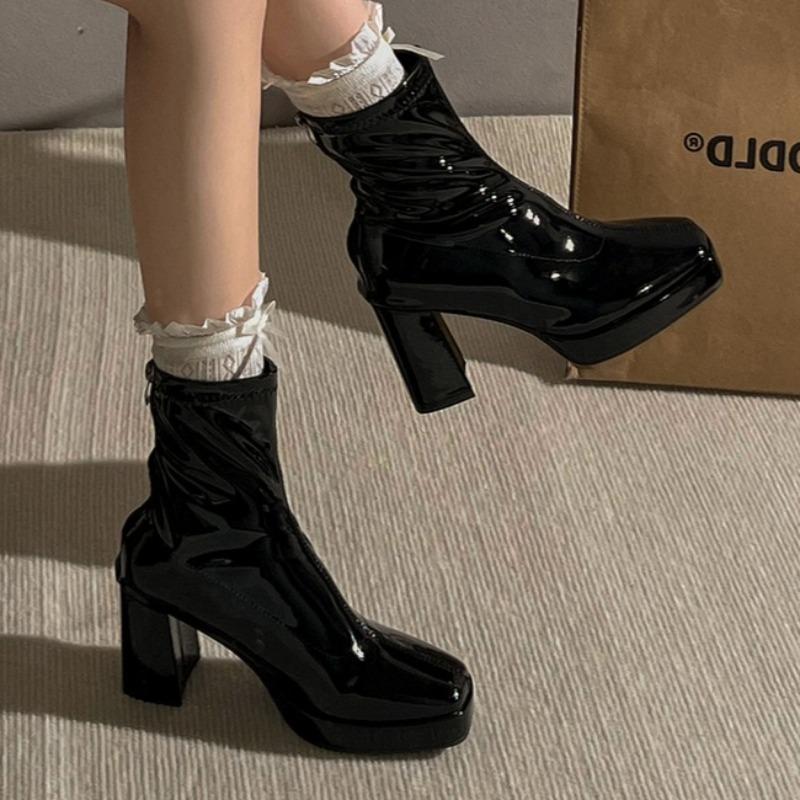 Fashion High Heels Women Platform Ankle Boots Fashion Leather Elegant Shoes 2025 Winter New Chelsea Short Boots Dress Pumps Zapatillas