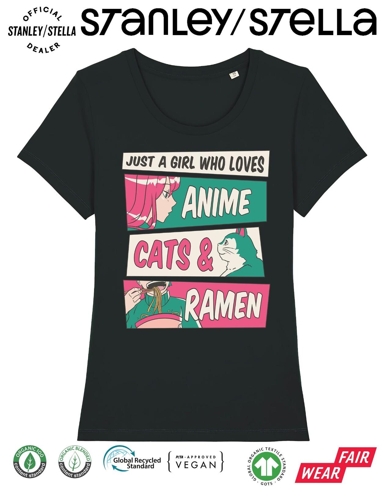 Anime Cat Ramen T-Shirt Mens Womens Tees Top Womens Funny Pet Gift / Premium Quality Tee S
