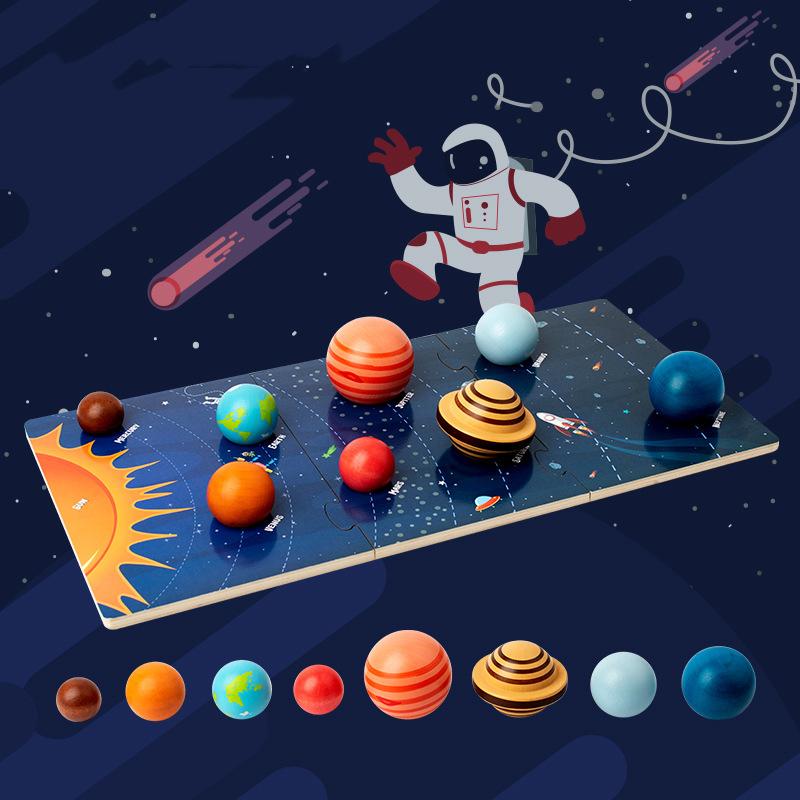 Wooden Puzzles Toy Solar System Eight Planet Cognition Matching Jigsaw Board Puzzle Kids Thinking Game Educational Learning Gift