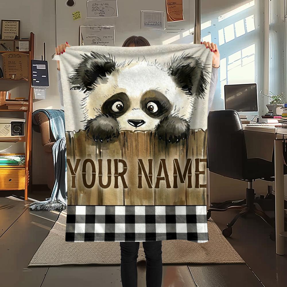 1PC Custom Name Panda Love Heart Theme Patterned Flannel Blanket Suitable For All Seasons for Home Decor Warmth and Comfort Gifts Holiday Present_lx