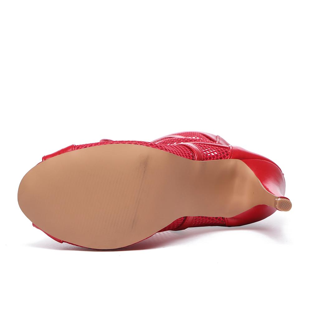 Buty do tańca czerwone damskie wysokie buty do tańca towarzyskiego buty do salsy i tanga dziewczęce modne na imprezę siateczkowe Cuto