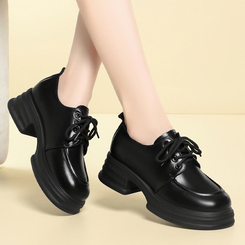 Lace-up Loafers, Women s Patent Leather Shoes, New Autumn Style, Thick-soled, British Style Leather Shoes, Single Shoes 35