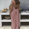 Summer Backless Cami Dress for Women Flowy Beach Vacation Maxi Sundress Spaghetti Strap Loose Lounge Dress