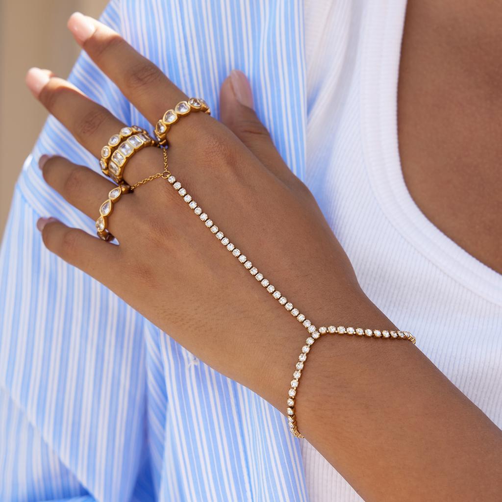 Youthway Luxury White Zirconia Linked Bracelet Stainless Steel  Gold Color Women'S Bracelet Suitable For Wearing To Banquets
