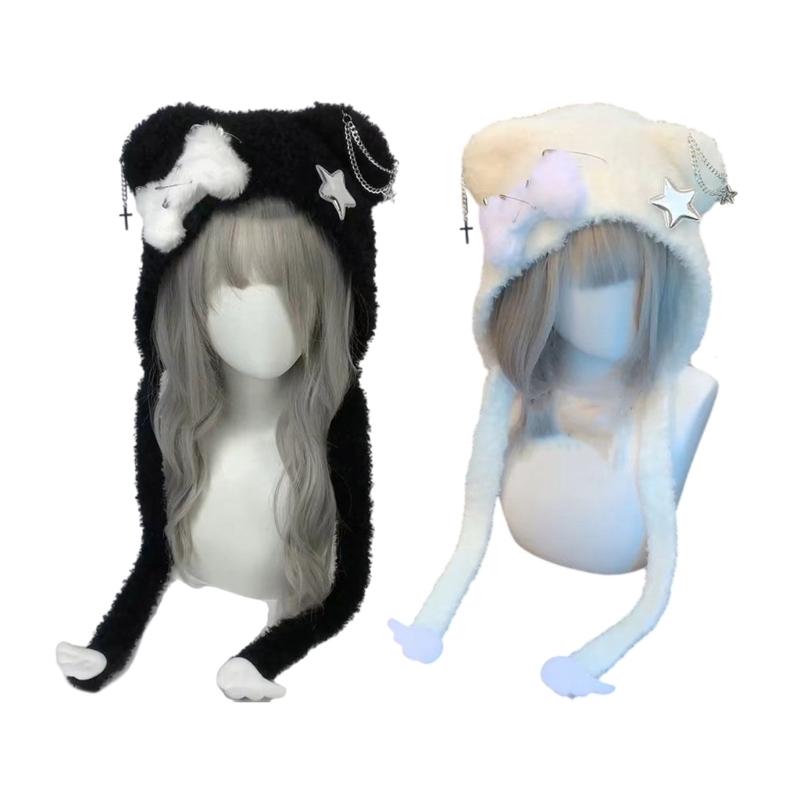 Winter Cartoon Caps with Ear for Halloween Furry Caps Unisex Winter Headgear Accessory Outdoor Use