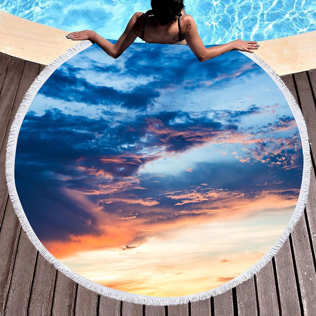 Sky Cloud Print Round Beach Towel, Microfiber Sand Free Quick Dry Circle Bath Towel Absorbent Tropical Meditation Rug Yoga Mat