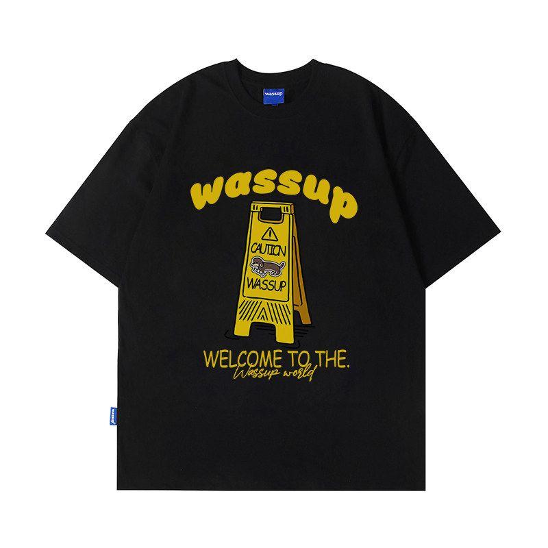 Wassup Official Store Trendy Brand Heavyweight T-Shirt Short-Sleeved Unisex Summer Loose Casual Pure Cotton Crew Neck Top