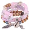 4Pcs/Set Bohemian Women Cowrie Shell Leaf Charm Candy Beaded Elastic Bracelet