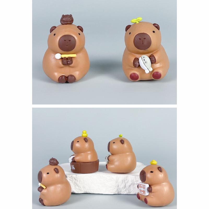 Cartoon Bath Cute Capybara Mini Model Ornament Set For Decoration Desktop