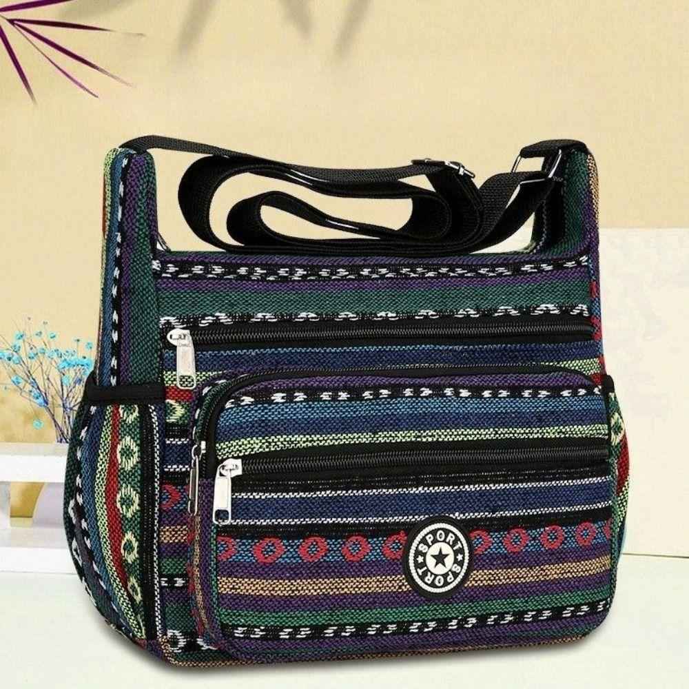Вместительная полосатая сумка через плечо, вышивка, плетение, сумка из ткани Оксфорд, богемная сумка кроссбоди, для путешествий Style A