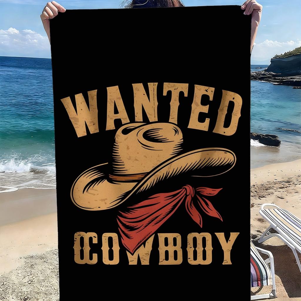 Cowboy hat with red ribbon pattern polyester microfiber beach towel is highly absorbent, suitable for swimming and beach outings