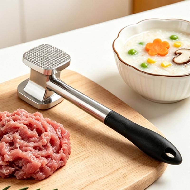 Metal Kitchen Pounder Meat Tenderizer Tool with Textured End and Smooth Striking End for Steak Pork Chicken Cooking and Daily Meals