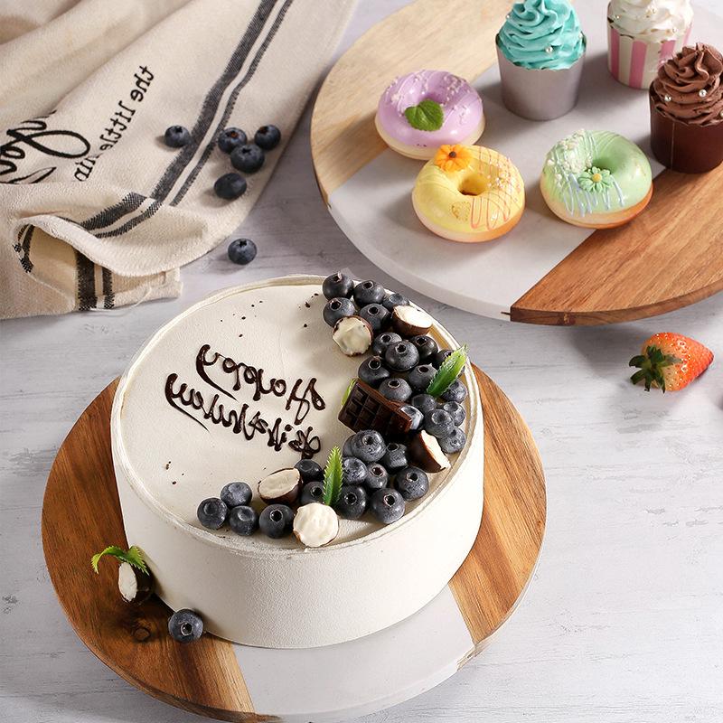 Round Marble & Acacia Wood Cake Turntable and Cutting Board