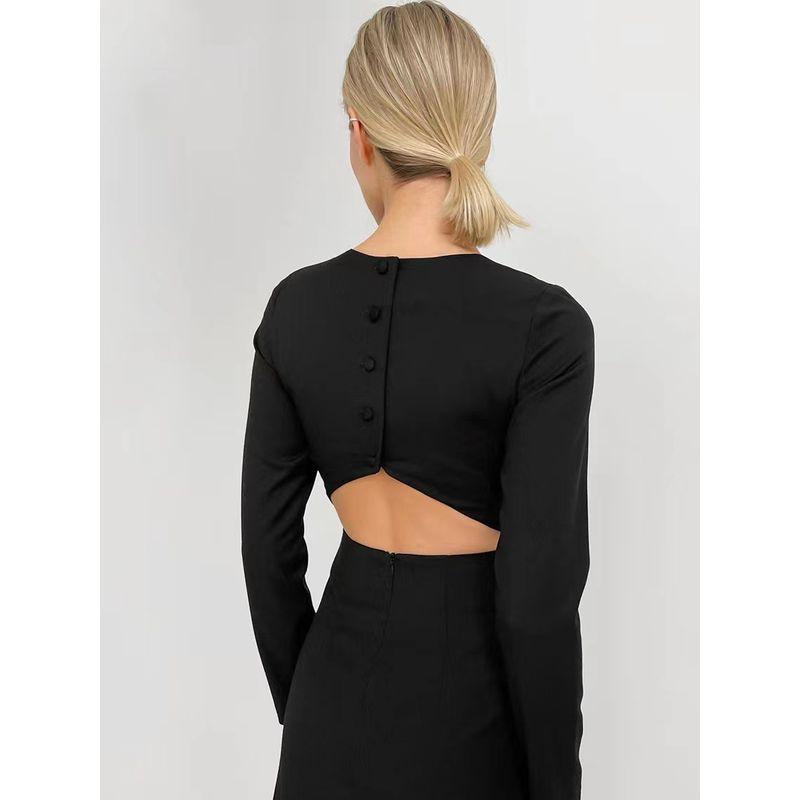 New Arrival Hepburn Style Dress Sexy Cutout Short Skirt Sexy Long-Sleeve Cut-out Dress