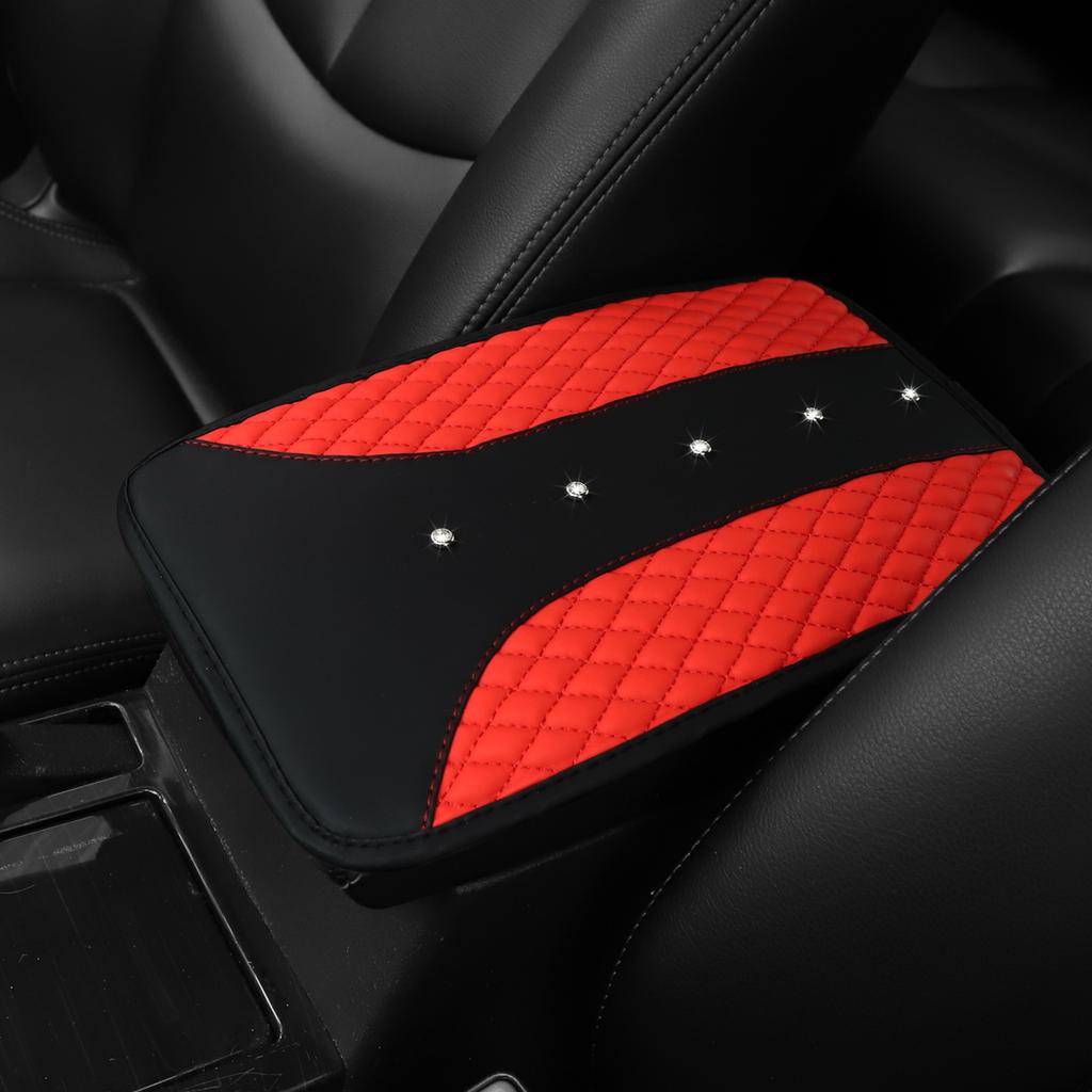 1 Car Armrest Cushion with Artificial Diamond Blingbling Artificial Sheepskin Embroidery Waterproof Comfort Auto Control Cushion
