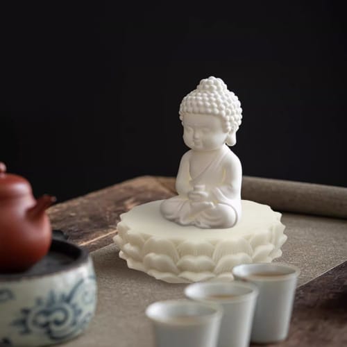 Round Lotus-Shaped Coconut Fruit Pedestal for Buddha Statues, Perfect for Offerings, Lotus Flowers, Altars, Rooms, Buddha Statues, and Collections (Wh