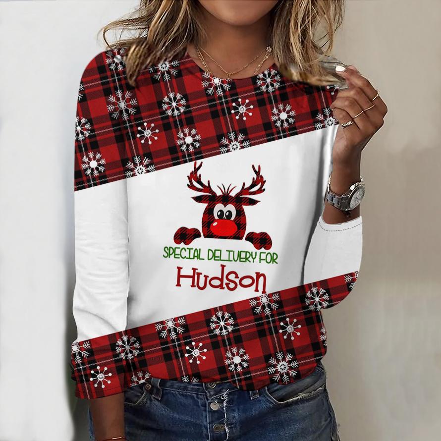 2025 Høst & Vinter Dame Ny Casual Rund Hals Langermet Topp 3D Julemønster Ideell Halloween Julegave