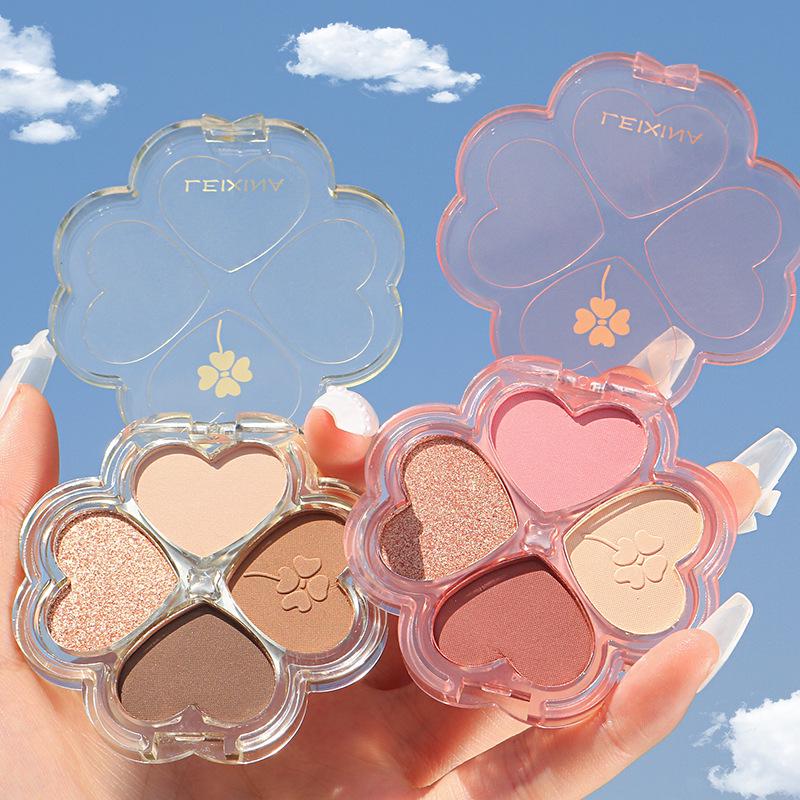 Lucky Clover Eyeshadow Palette: Shimmering Pearl & Matte Earth Tones - Perfect for Students, Daily Wear, 4 Colors