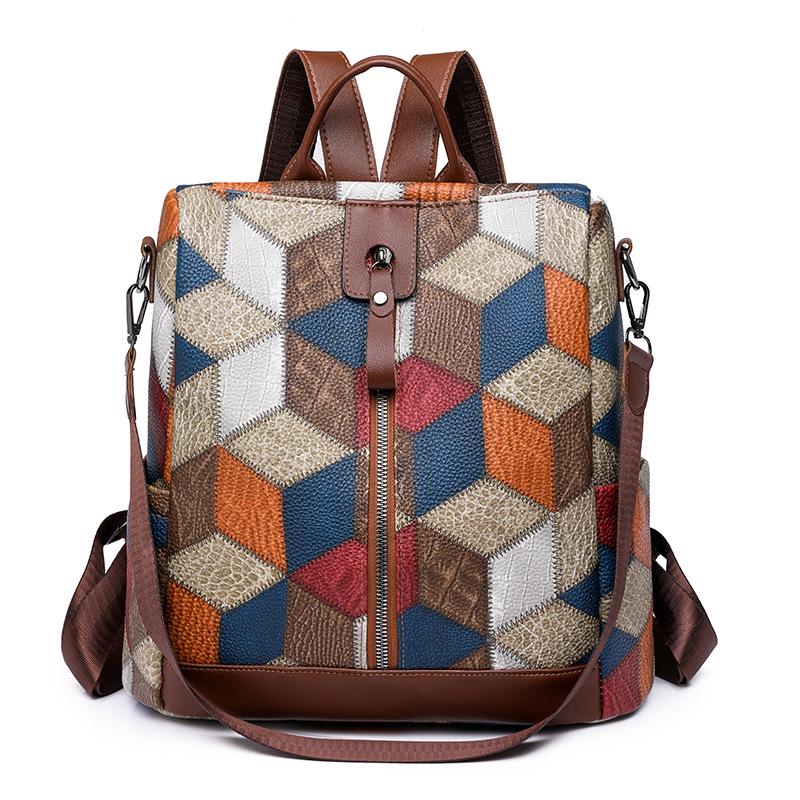 Trendy Women's Anti-Theft Colorblock Backpack - Large Capacity for Travel