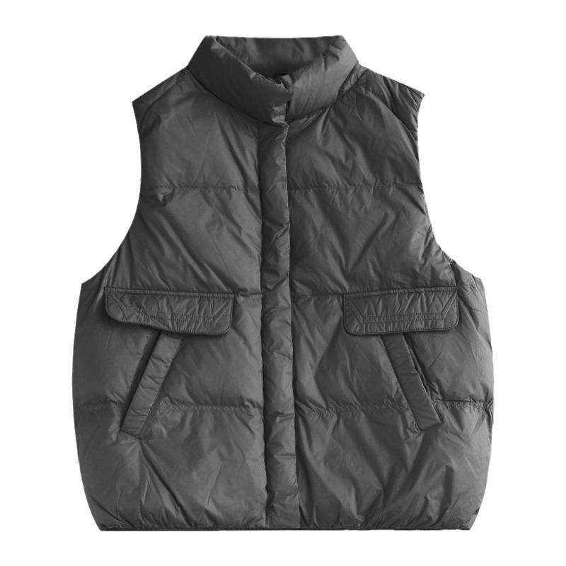 Damen Weiße Daunenweste Ärmellose Jacke Weste Gilet Stehkragen Mode Herbst