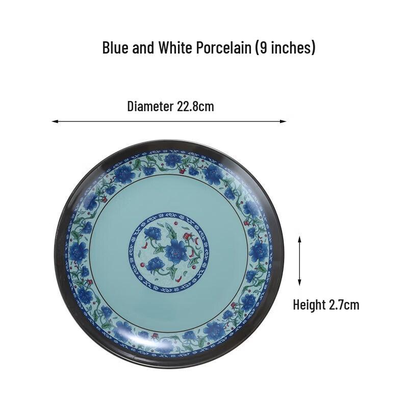 TianyaJing Blue & White Porcelain Melamine Dinner Plates (9-inch, 10-pack)
