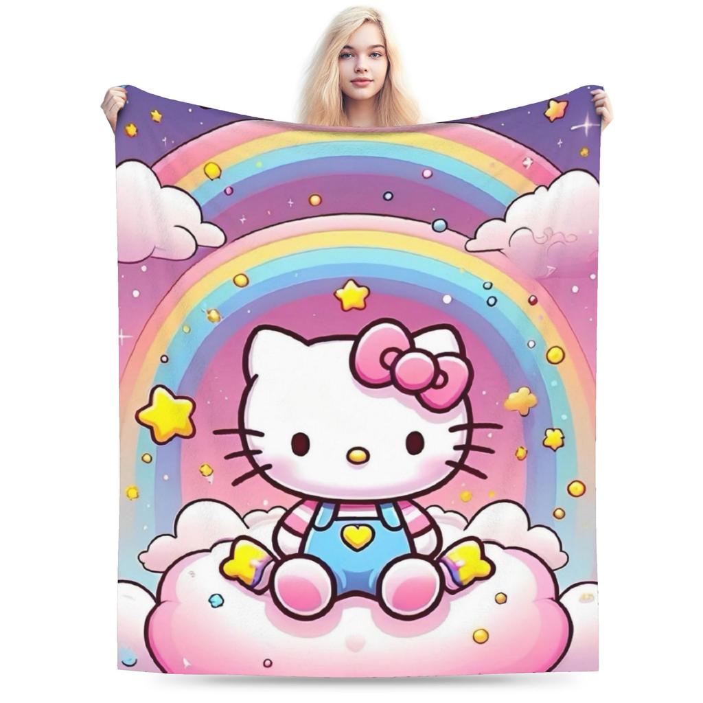 Good Night Hello Kitty Blankets Fleece Cartoon Lightweight Throw Blanket for Outdoor Travel Bedspread
