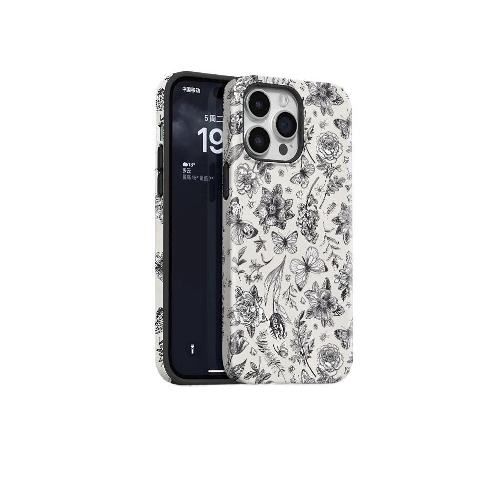 Anti-drop Film Mobile Phone Case Apple 16promax Retro Butterfly Flower ip17AIR Hot-selling 15 Hard Case