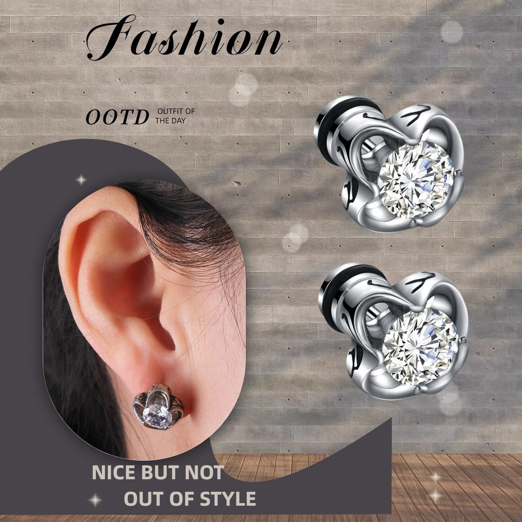 Cool Things Gothic Style Halo Zircon Premium Stainless Steel Stud Earrings for Men Women Punk Ear Piercing Jewelry Decoration