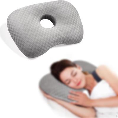 Ear Piercing Pillow for Side Sleepers with A Center Hole Office Travel Comfortable Removable Cover
